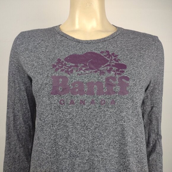 Roots Canada gray Banff National park crew neck pullover t-shirt ladies Small - Picture 2 of 9